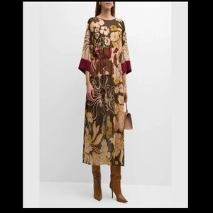 St. John Mixed Floral Print Chiffon Dress Midi Size Small $1695